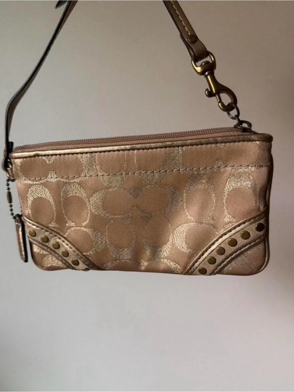 Coach Metallic Champagne Signature Wristlet